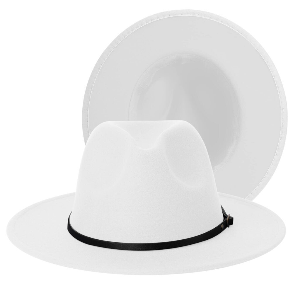 2853 Wide Brim Fedora Hats Felt Fedora Hats with Belt Buckle